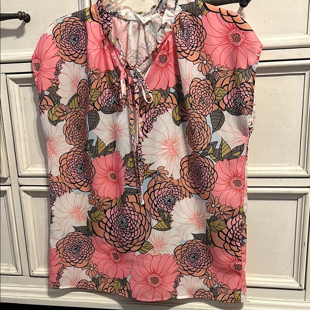 Pink and Black Tie Front Blouse